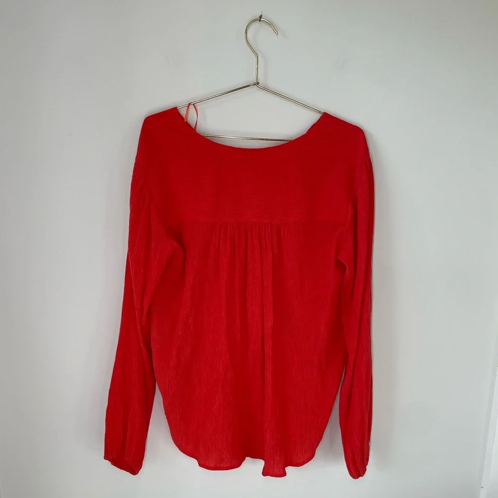 Free People S Red Gauzy Wrap Check On It Blouse Top - Picture 7 of 12